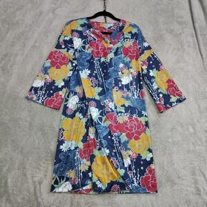 Vanity Fair Robe Womens M 36 Retro Floral AOP Satin Nightgown Sleepwear Cover Up